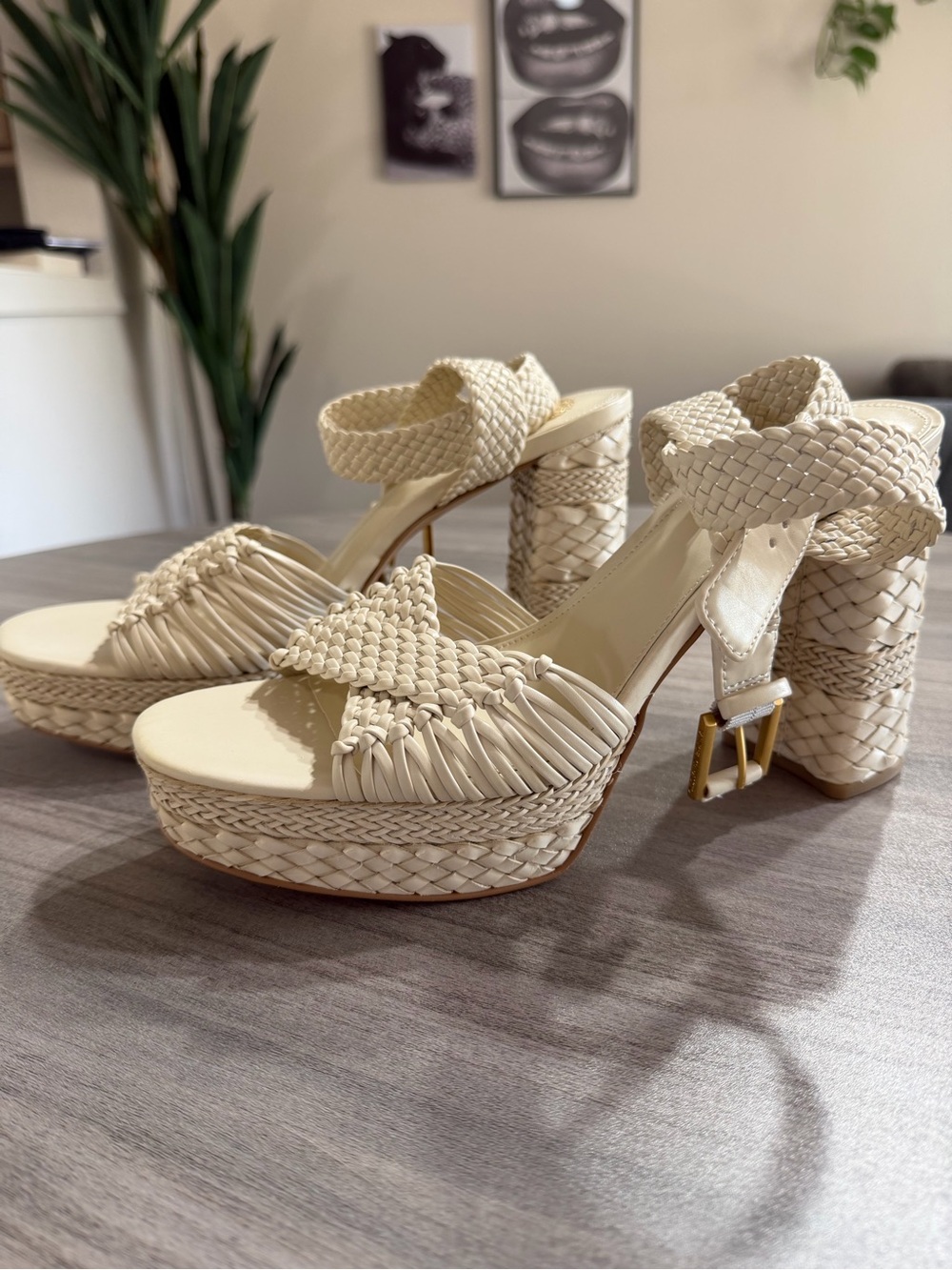 Vince Camuto Braided Platform Heeled Sandals - Cream Ivory sz 10 NWOT Brand New